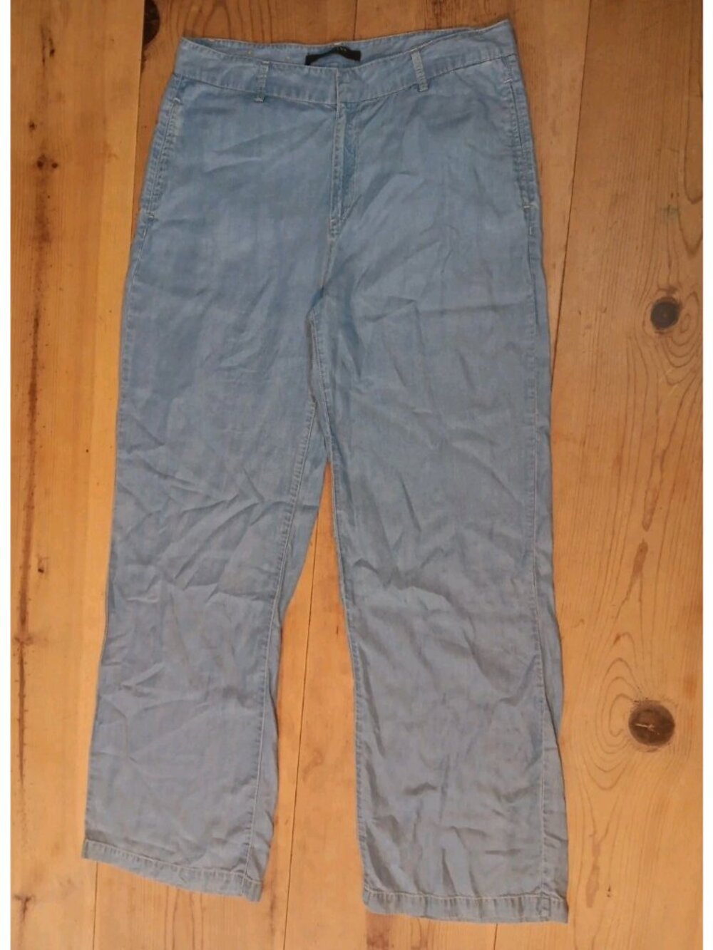 Max Jeans Studio Wide Leg Pant Womens 12 Baggy Lightweight Tencel Chambray Zip
